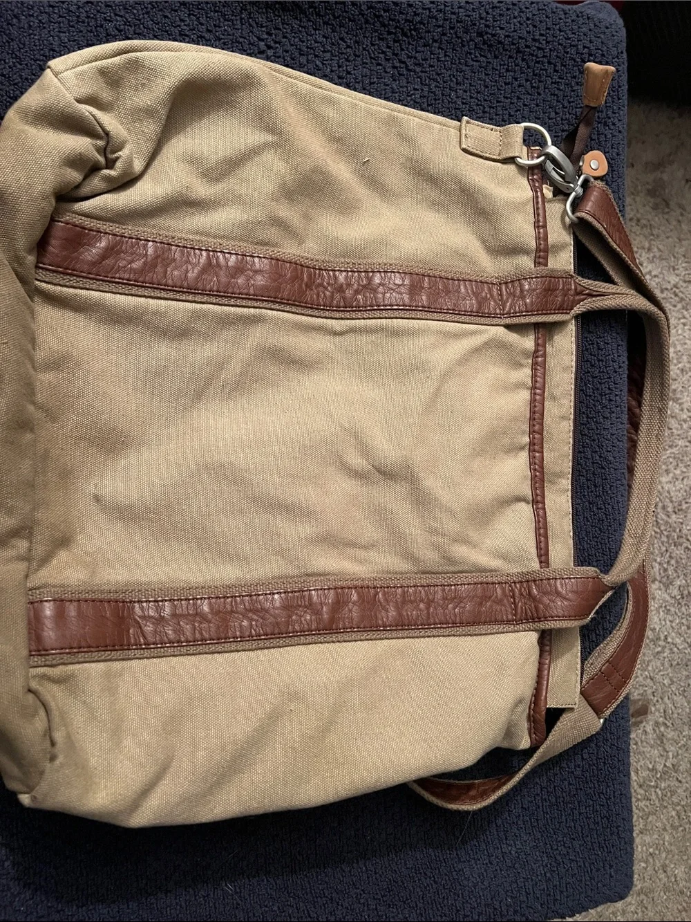 Urban Outfitters Khaki Canvas Messenger Bag with Brown Trim